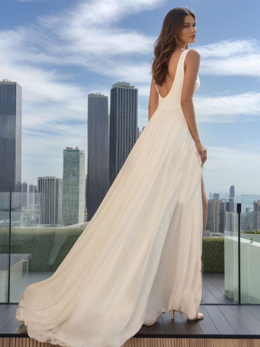 A-Line/Princess Scoop Sleeveless Split Side Wedding Dresses