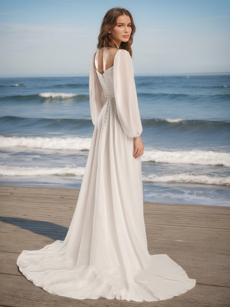 A-Line/Princess Sweetheart Long Sleeves Split Side Wedding Dresses