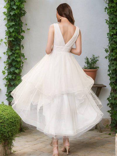 A-Line/Princess V-Neck Sleeveless Tiered Wedding Dresses