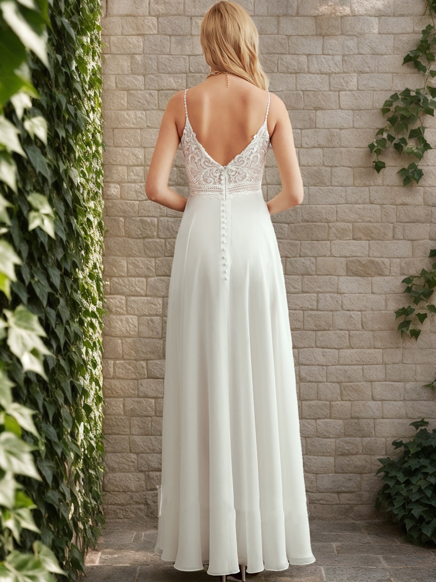 A-Line/Princess V-Neck Sleeveless Split Side Wedding Dresses