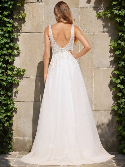 A-Line/Princess V-Neck Sleeveless Sequins Wedding Dresses