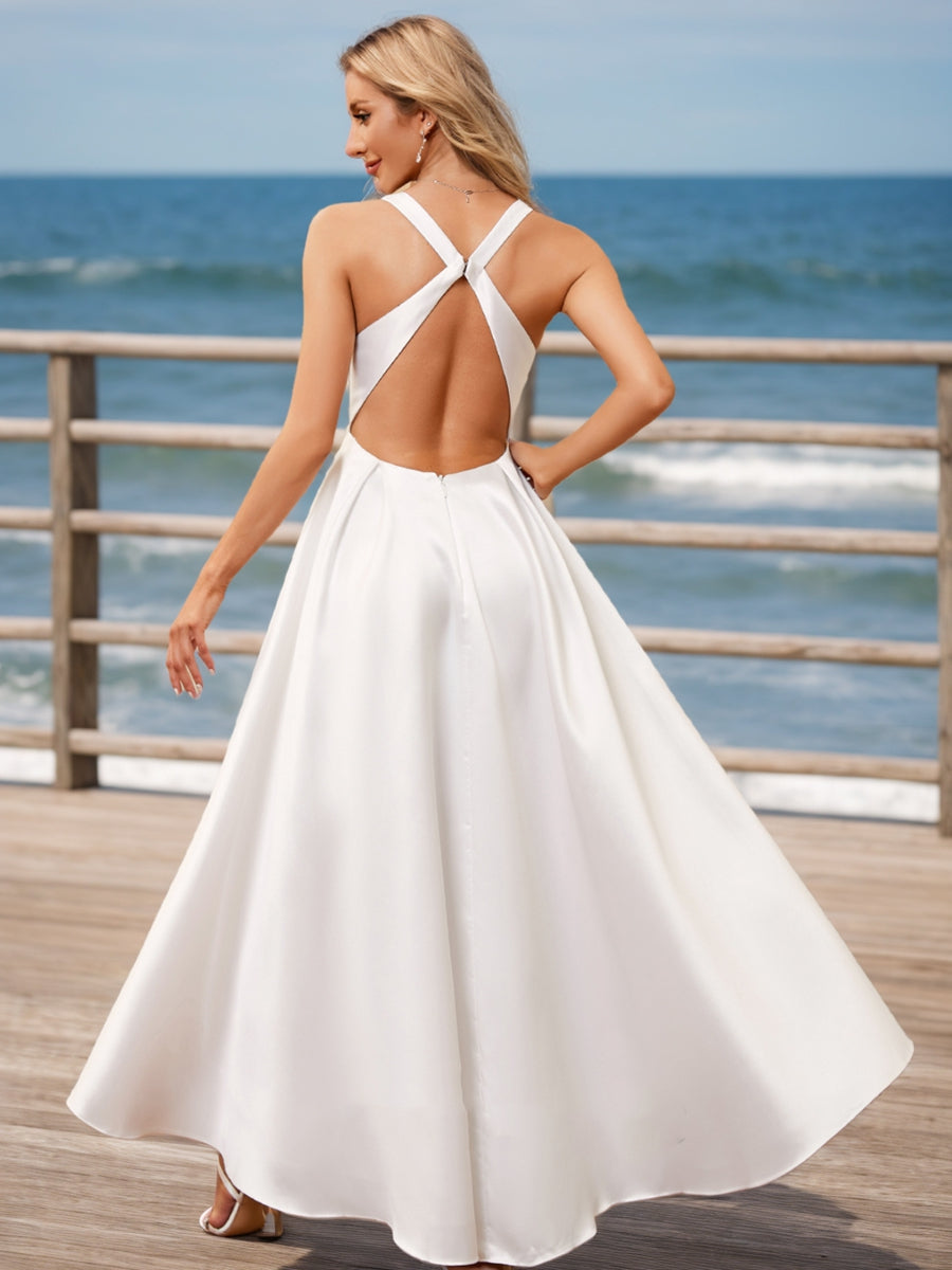 A-Line/Princess V-Neck Sleeveless Tiered Wedding Dresses