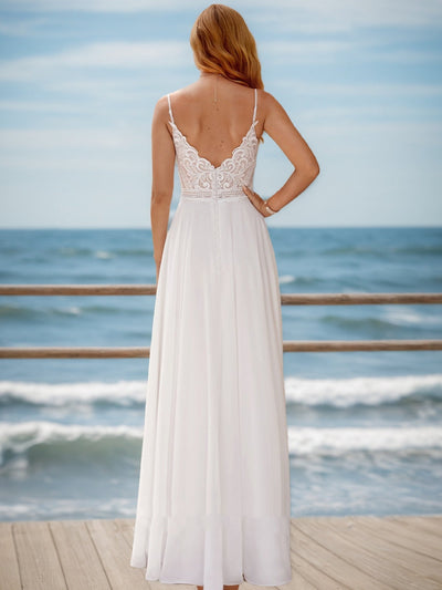 A-Line/Princess V-Neck Lace Chiffon Split Side Wedding Dresses