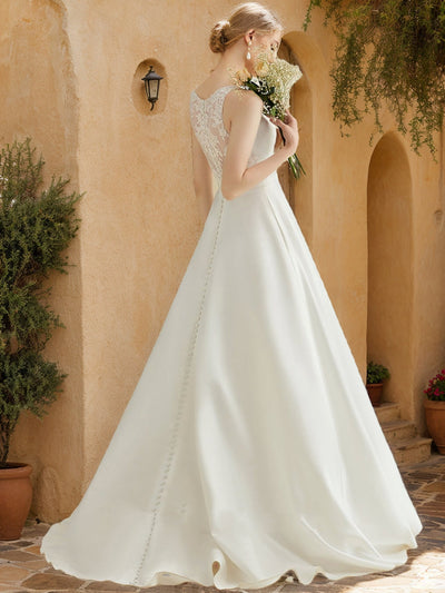 A-Line/Princess V-Neck Sleeveless Ruched Wedding Dresses