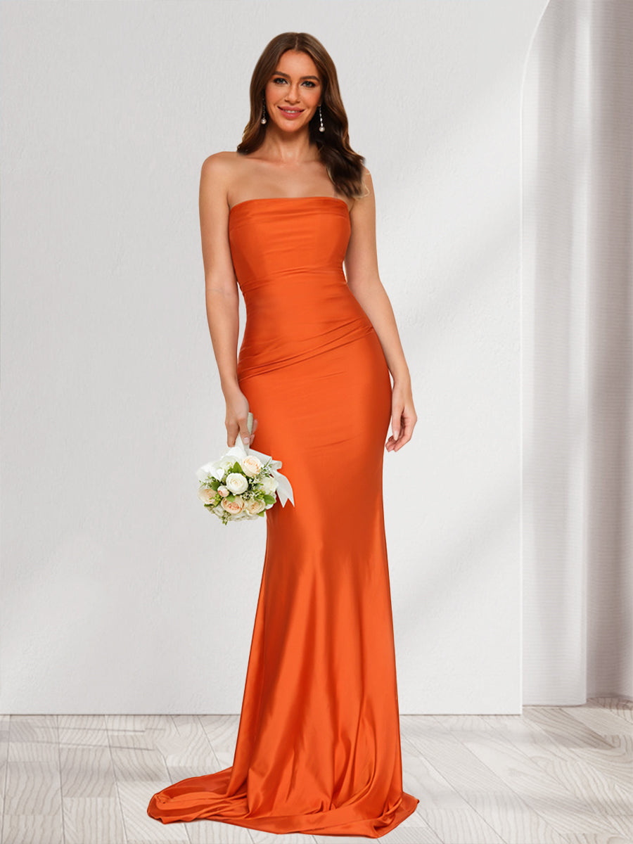 Trumpet/Mermaid Strapless Sleeveless Ruched Bridesmaid Dresses