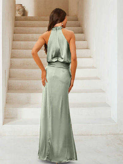 Sheath/Column Halter Sleeveless Ruched Bridesmaid Dresses