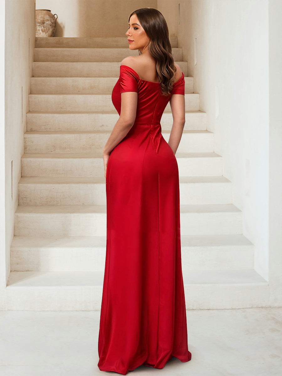 Sheath/Column Off-the-Shoulder Sleeveless Ruched Bridesmaid Dresses