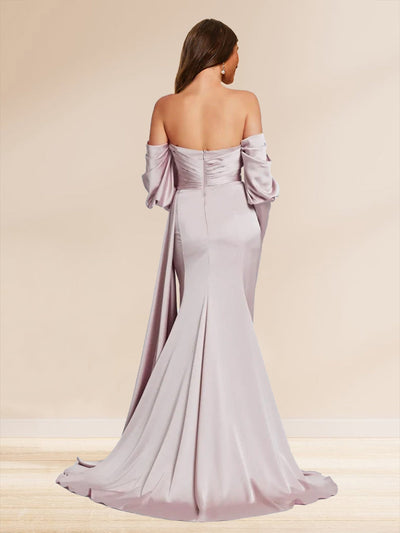 Sheath/Column Off-the-Shoulder Long Sleeves Split Side Bridesmaid Dresses