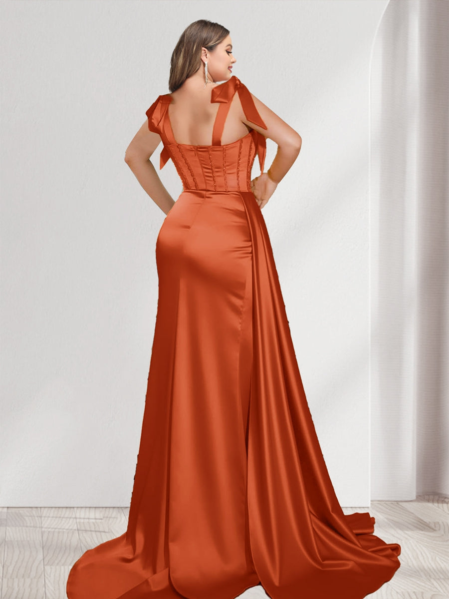 Sheath/Column Square Neck Sleeveless Split Side Plus Size Bridesmaid Dresses