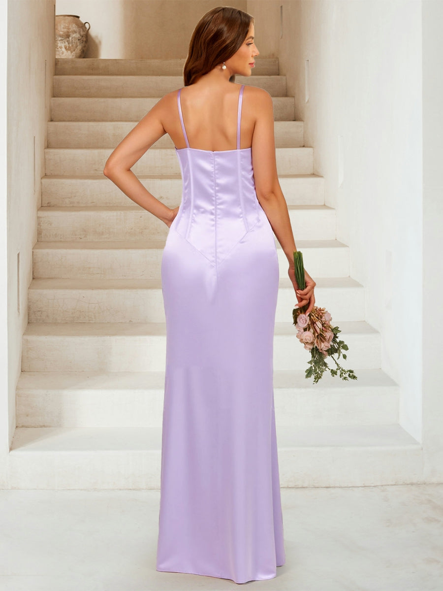 Sheath/Column Illusion Neck Sleeveless Split Side Bridesmaid Dresses