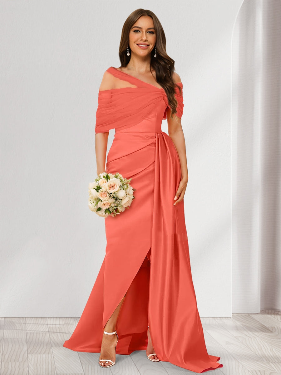 Sheath/Column Off-the-Shoulder Sleeveless Split Side Bridesmaid Dresses