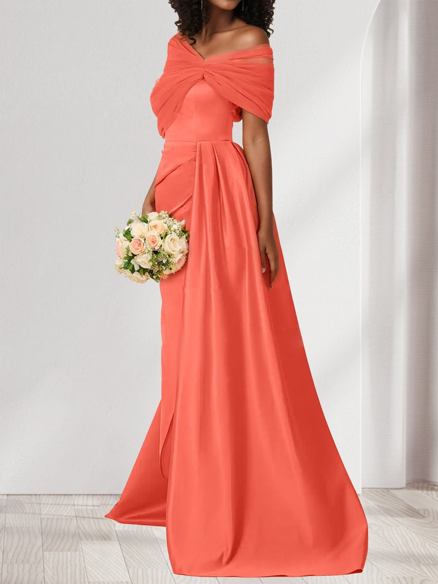 Sheath/Column Off-the-Shoulder Sleeveless Split Side Bridesmaid Dresses