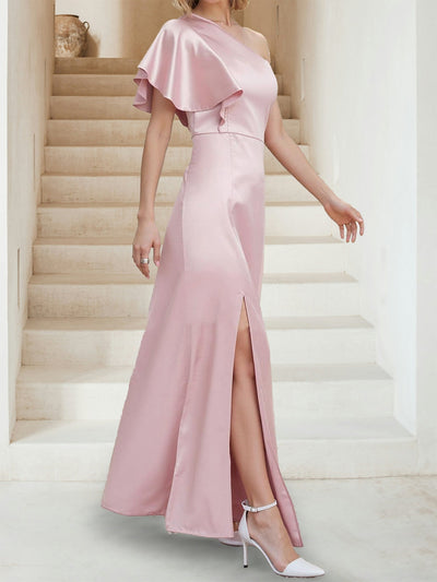 Sheath/Column One-Shoulder Asymmetrical Split Side Bridesmaid Dresses