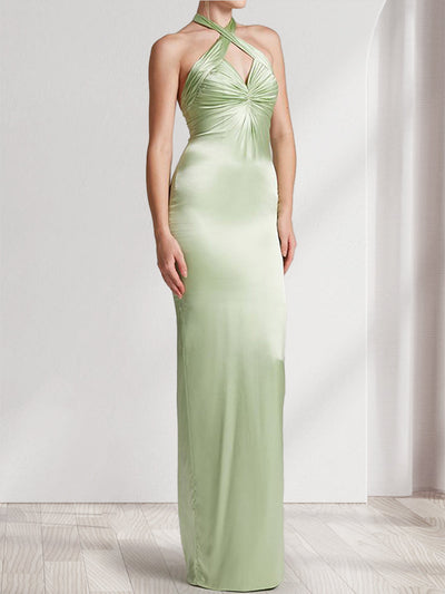 A-Line/Princess Halter Sleeveless Split Side Bridesmaid Dresses