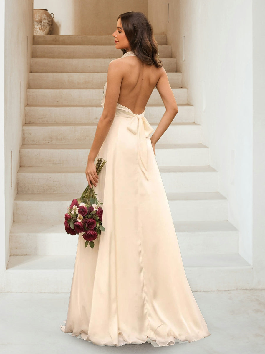 A-Line/Princess Halter Sleeveless Split Side Bridesmaid Dresses