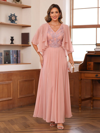 A-Line/Princess V-Neck Appliques Chiffon Mother of the Bride Dresses with Jacket