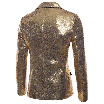 Men's Tailored Fit Gold Single Breasted One-Button Sequins Party Jacket