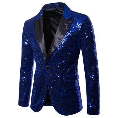 Men's Tailored Fit Gold Single Breasted One-Button Sequins Party Jacket