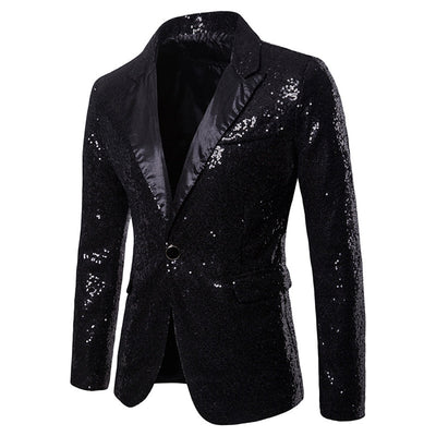 Men's Tailored Fit Gold Single Breasted One-Button Sequins Party Jacket