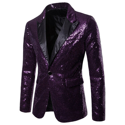 Men's Tailored Fit Gold Single Breasted One-Button Sequins Party Jacket