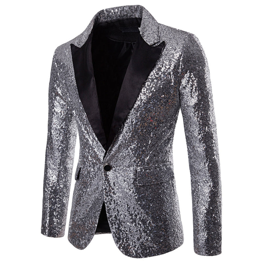 Men's Tailored Fit Gold Single Breasted One-Button Sequins Party Jacket