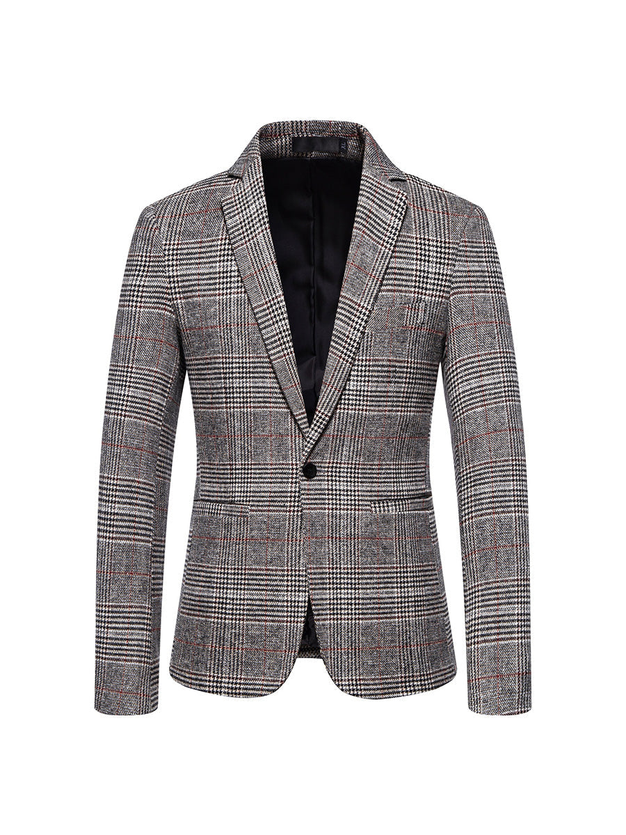 Tailored Fit Notched Lapel Single Breasted One-button Striped Men's Party Jacket