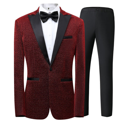 Tailored Fit Peaked Lapel Single Breasted One-button 3 Pieces Patterned Men's Wedding Suits