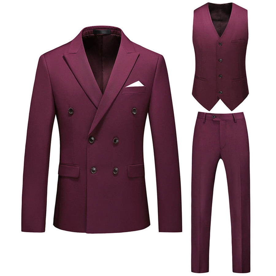 Tailored Fit Peaked Lapel Double Breasted Six-buttons 3 Pieces Men's Wedding Suits