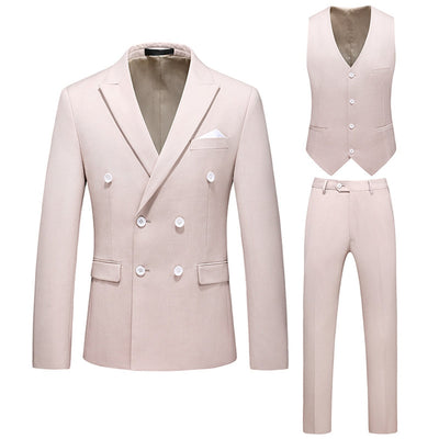 Tailored Fit Peaked Lapel Double Breasted Six-buttons 3 Pieces Men's Wedding Suits