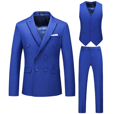 Tailored Fit Peaked Lapel Double Breasted Six-buttons 3 Pieces Men's Wedding Suits