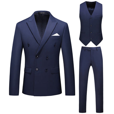 Tailored Fit Peaked Lapel Double Breasted Six-buttons 3 Pieces Men's Wedding Suits