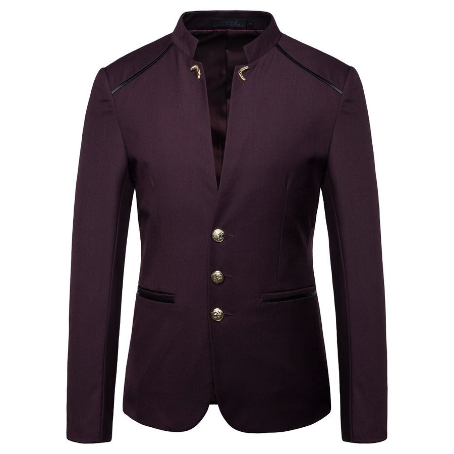 Tailored Fit High Neck Single Breasted Three-button Men's Party Jacket