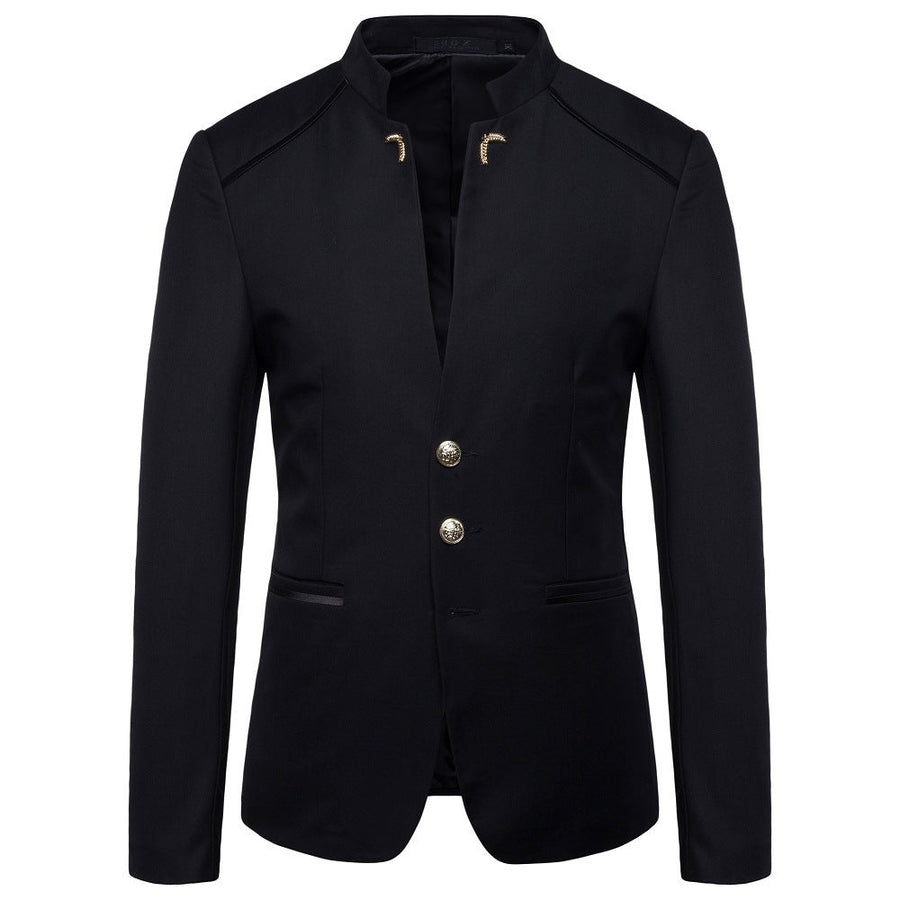 Tailored Fit High Neck Single Breasted Three-button Men's Party Jacket