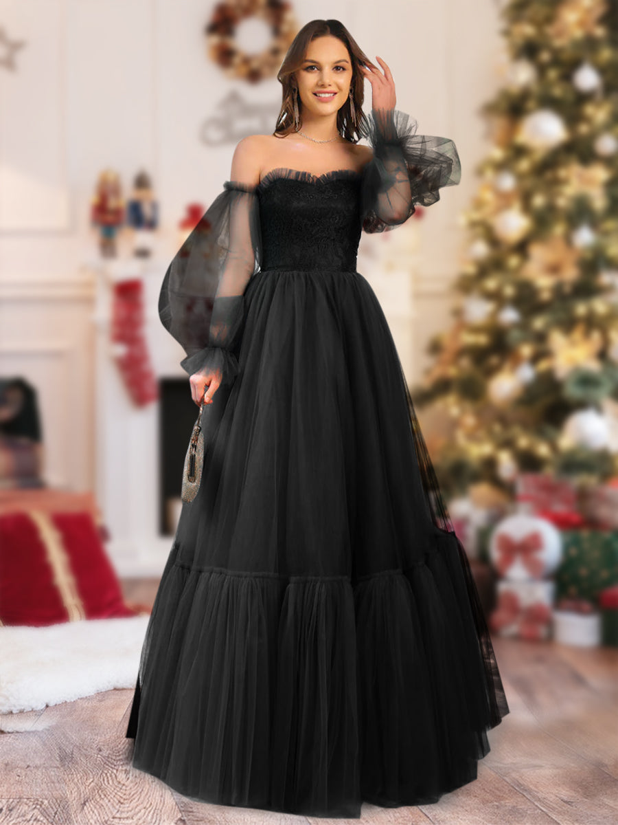 A-Line/Princess Tulle Sweetheart Long Christmas Dresses