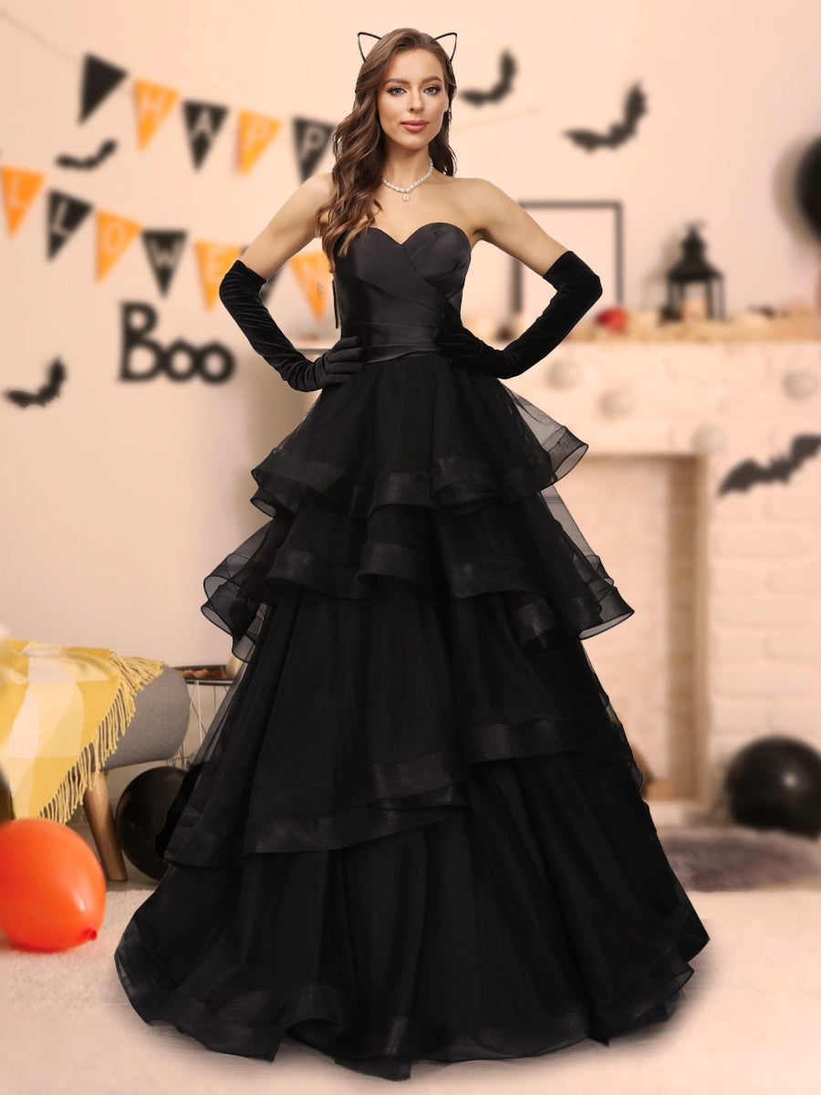 A-Line/Princess Sweetheart Long Tulle Halloween Dresses with Ruffles