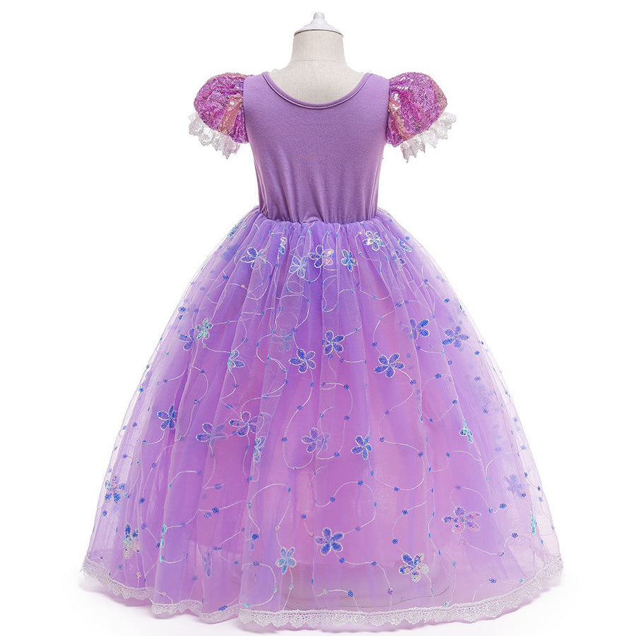 Ball Gown Square Neck Short Sleeves Flower Girl Dresses with Appliques & Sequins