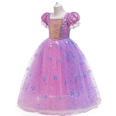 Ball Gown Square Neck Short Sleeves Flower Girl Dresses with Appliques & Sequins