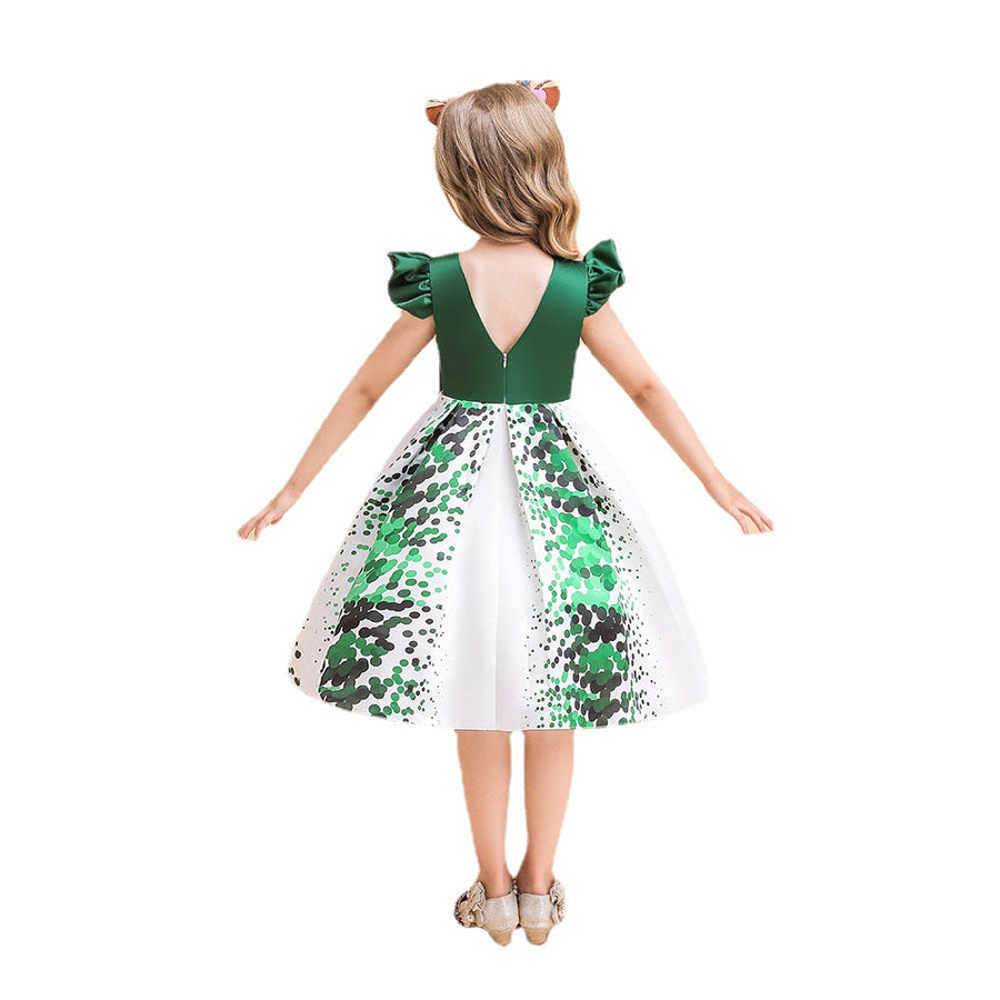 Scoop Sleeveless Knee-Length Printed Floral Christmas Dresses for Girls with Bow(s)