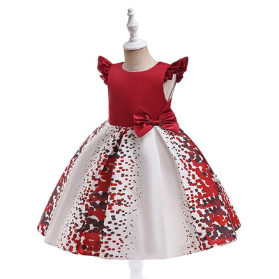 Scoop Sleeveless Knee-Length Printed Floral Christmas Dresses for Girls with Bow(s)