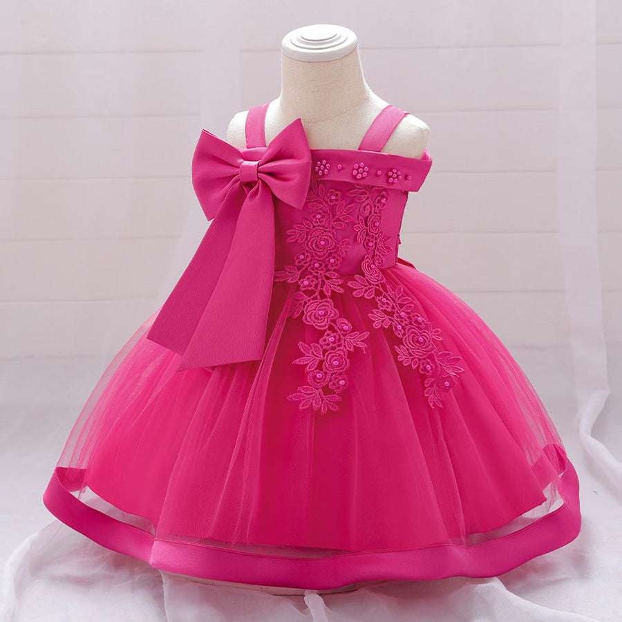 Ball Gown Off-the-Shoulder Sleeveless Flower Girl Dresses with Appliques & Bow Knot