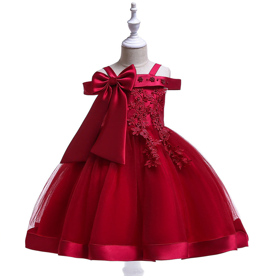 Ball Gown Off-the-Shoulder Sleeveless Flower Girl Dresses with Appliques & Bow Knot