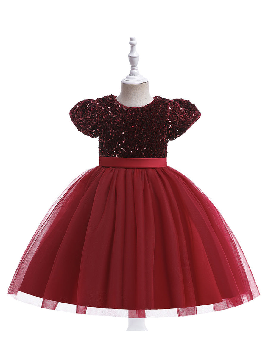 Ball Gown Scoop Short Sleeves Flower Girl Dresses with Belt