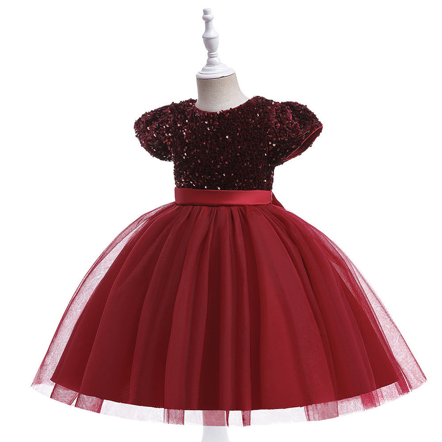 Ball Gown Scoop Short Sleeves Flower Girl Dresses with Belt