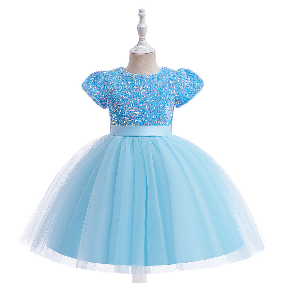 Ball Gown Scoop Short Sleeves Flower Girl Dresses with Belt