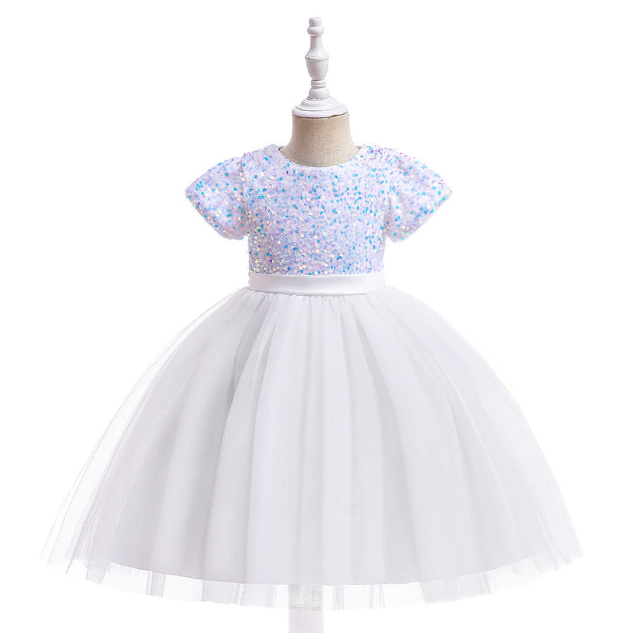 Ball Gown Scoop Short Sleeves Flower Girl Dresses with Belt