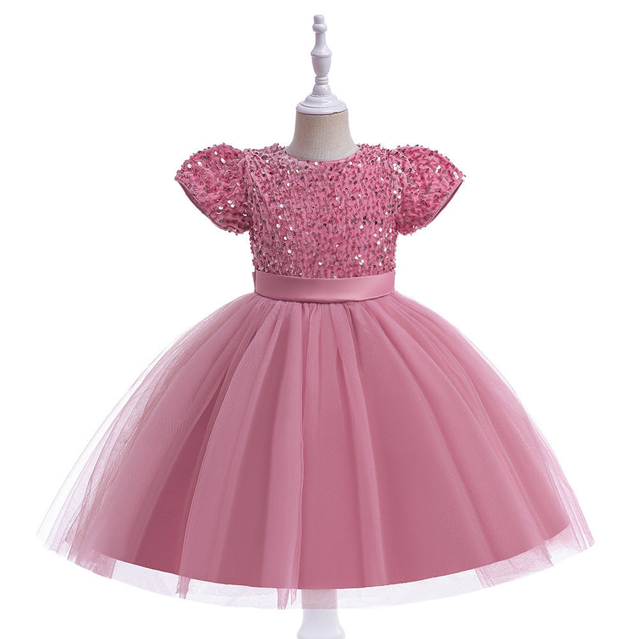 Ball Gown Scoop Short Sleeves Flower Girl Dresses with Belt