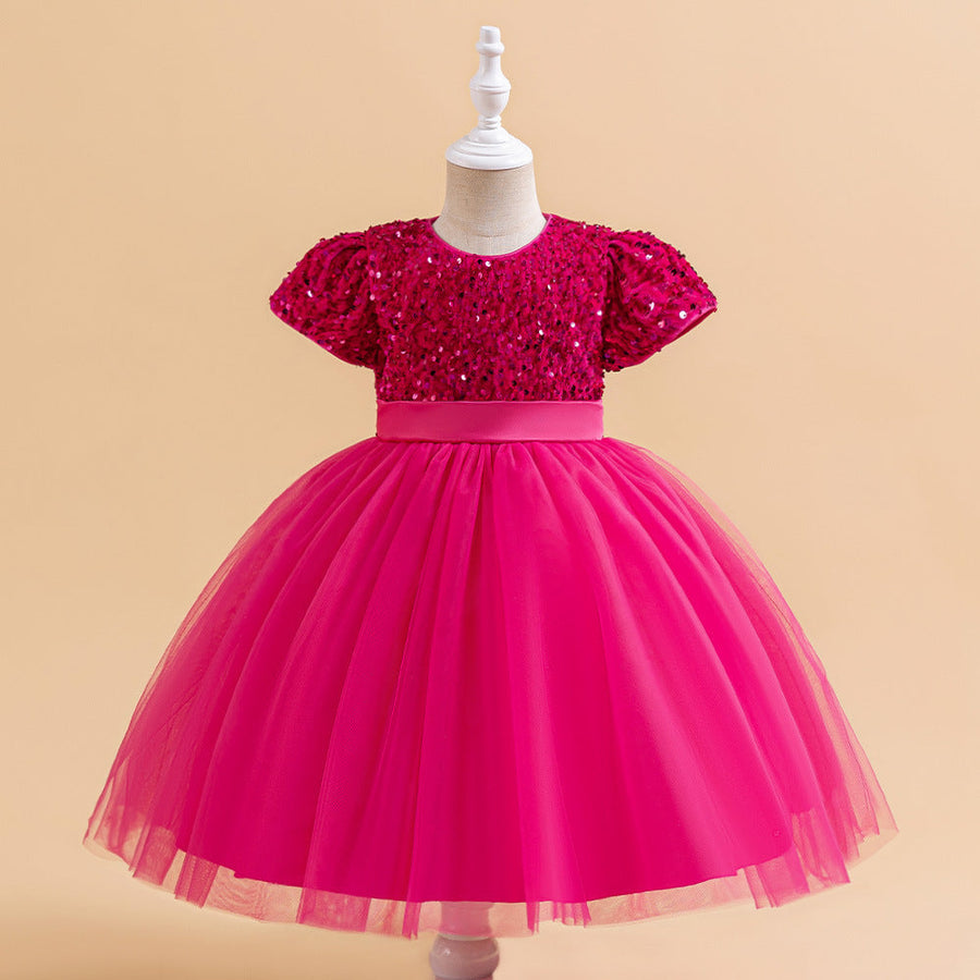 Ball Gown Scoop Short Sleeves Flower Girl Dresses with Belt