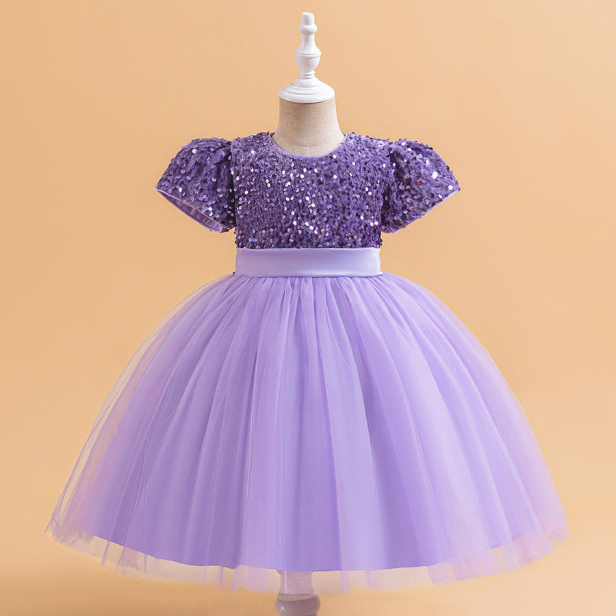 Ball Gown Scoop Short Sleeves Flower Girl Dresses with Belt