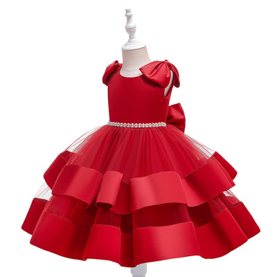 Princess Ball Gown Scoop Tiered Flower Girl Dresses with Pearls