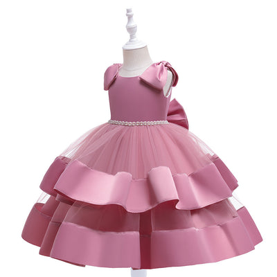 Princess Ball Gown Scoop Tiered Flower Girl Dresses with Pearls